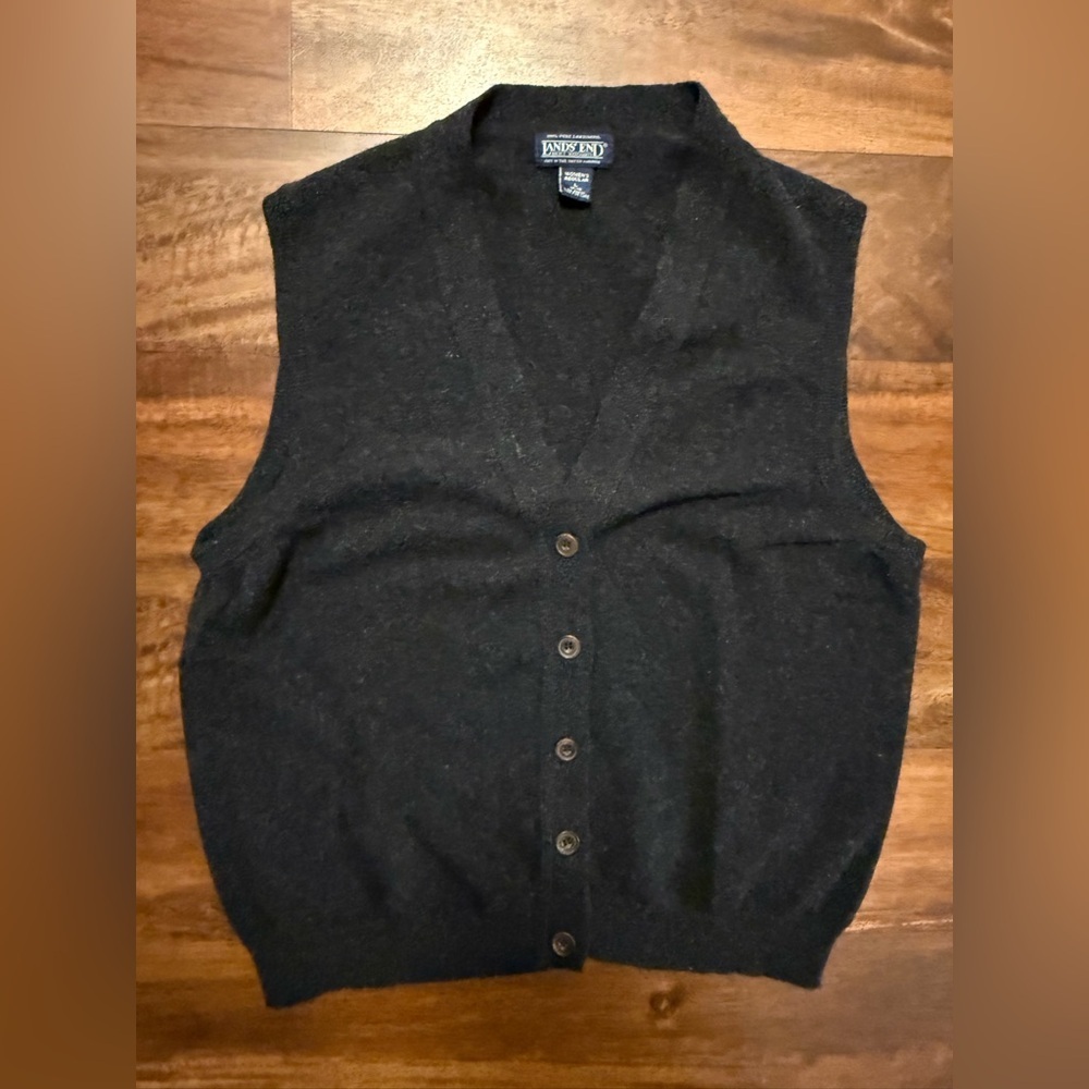 Lands' End Women’s Charcoal Gray Wool Buttoned Vest